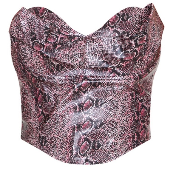 NWT Pretty Little Thing Hot Pink Snake Print Bandeau Top - Picture 10 of 10